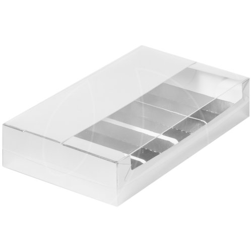 Коробка на 4 эклера и эскимо с прозрачной крышкой серебро 25х15х5см 080811 ф