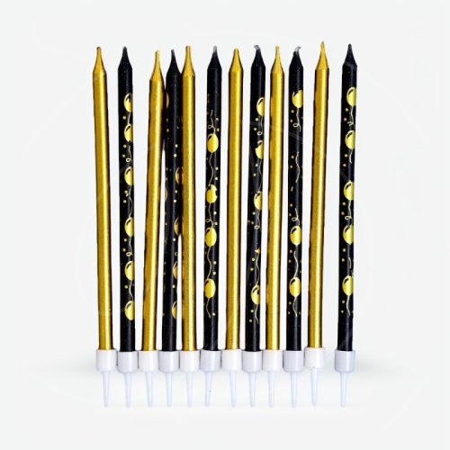 Свечи декоративные "Чёрно-золотые с воздушными шариками" 12 шт 10603393