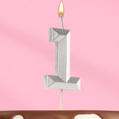 Свеча декоративная Цифра "1" Серебряная грань 10873662