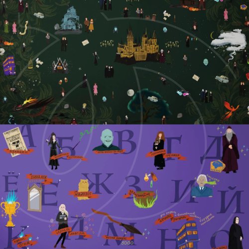 Бумага упаковочная  двухсторонняя "Гарри Поттер" 100х70 см 