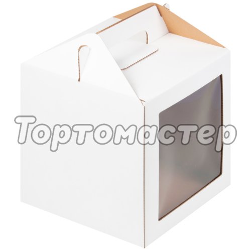 Коробка для торта с окном и ручкой белая 22х22х16 см Past Handle 160
