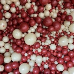 Посыпка кондитерская из дутого риса жемчуг "Красный и серебро" 50 г № 165	