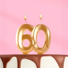 Свеча декоративная Цифра "60" Золотой металлик 7695035