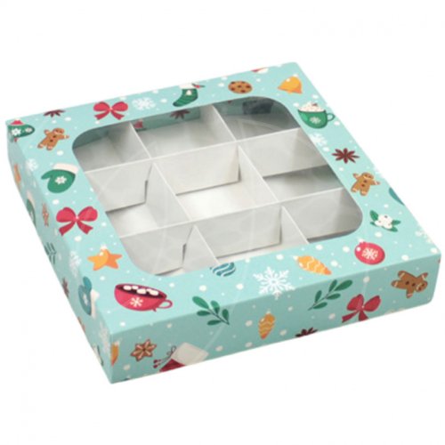 Коробка на 9 конфет с окном "Зимняя" 15х15х3 см УПП-16-со-Зимняя