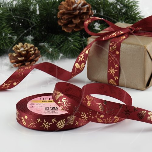 Лента для декора и упаковки "Рождественское чудо" Бордовая 1,5 см 9561239