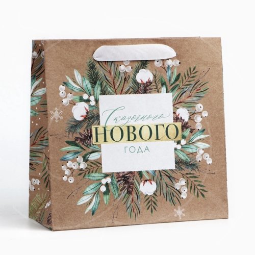 Пакет бумажный "Сказочный Новый год" 22х22х11 см 4984259