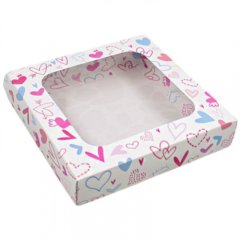 Коробка для сладостей с окном "Сердечки" 15х15х3 см УПП-14-со-Валентика