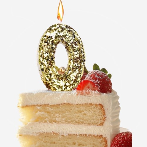 Свеча декоративная Цифра "0" Золотые пайетки 5572714