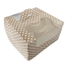 Коробка для бенто-торта с окном и ручкой бежевая 14х14х8 см ку-600