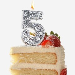 Свеча декоративная Цифра "5" Серебро пайетки 5572709