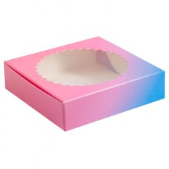 Коробка для печенья/конфет с окном розово-голубая 11,5х11,5х3 см 5 шт КУ-198 