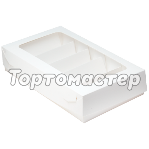 Коробка на 5 эклеров и эскимо с окном белая 24х14х5см 